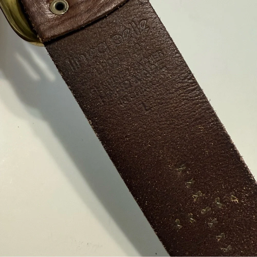 Linea Pelle Vintage Brown Leather Studded Western Belt Brass Double Prong Sz L